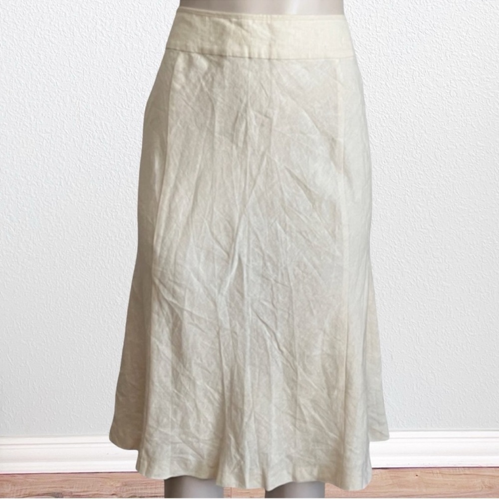 100% Linen A-Line Midi Equestrian Riding Skirt Khaki SZ M/40
